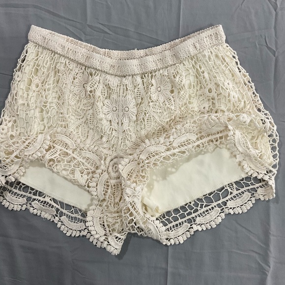 Vivid Collection Shorts Womens M‎ Crochet Boho Coquette Cotton Knit Lined Ivory - Picture 7 of 10
